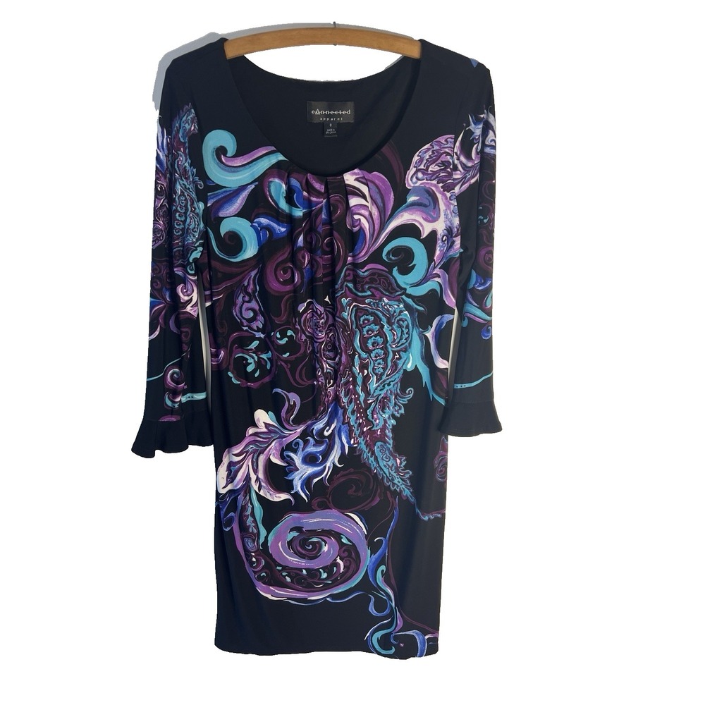 Vtg Y2K Connected Apparel 8 Psychedelic Artsy Fairy Unique Midi Dress Rave Party